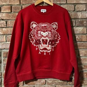 Kenzo Red Crewneck Sweater with Tiger Design